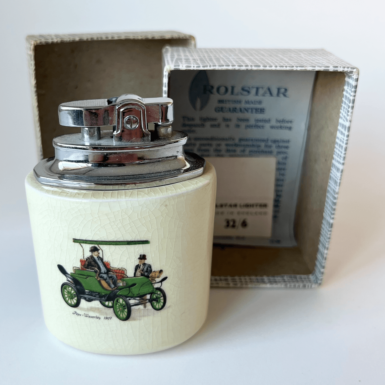 Vintage Rolstar Table Lighter with Veteran Car Motif